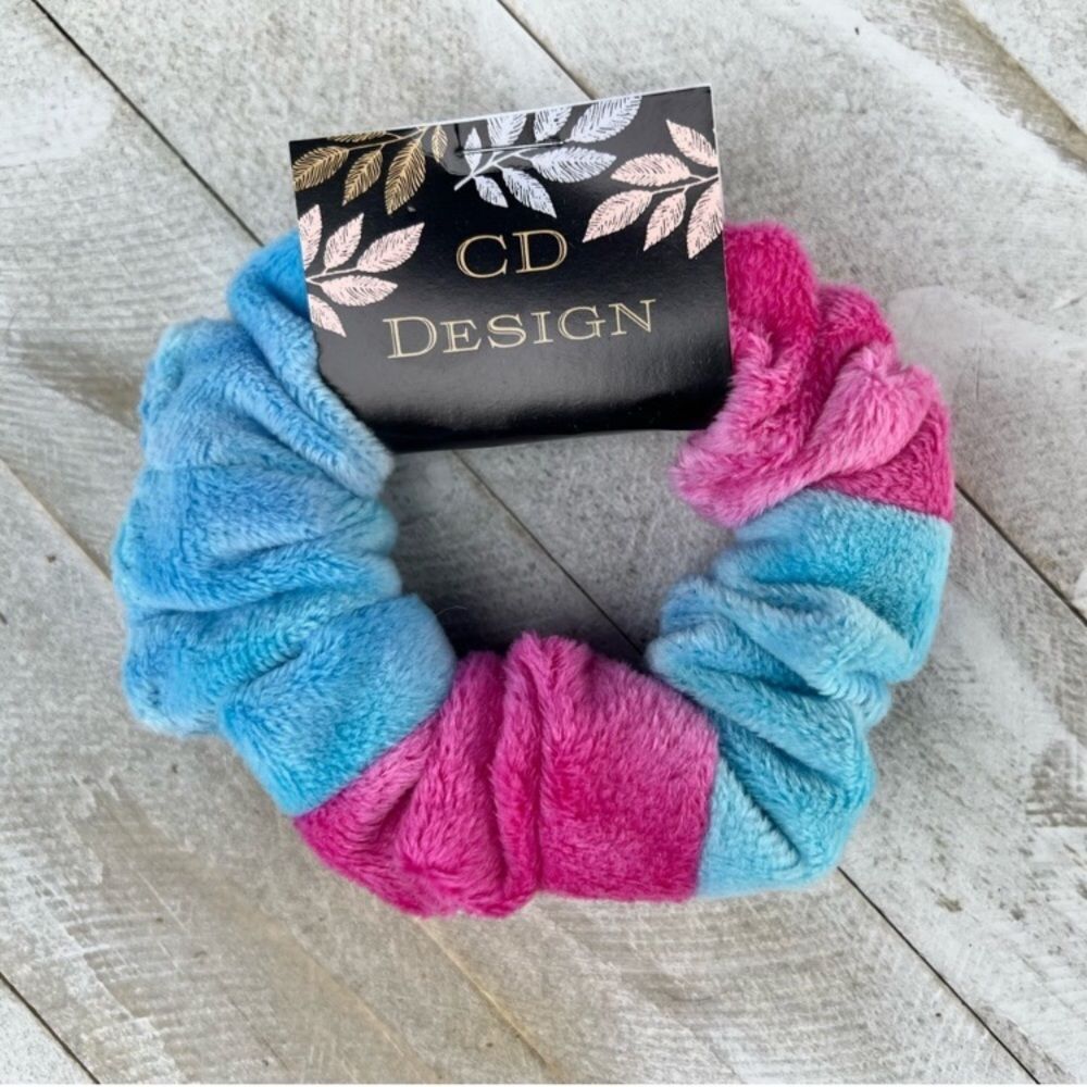 Blue and pink fleece scrunchie